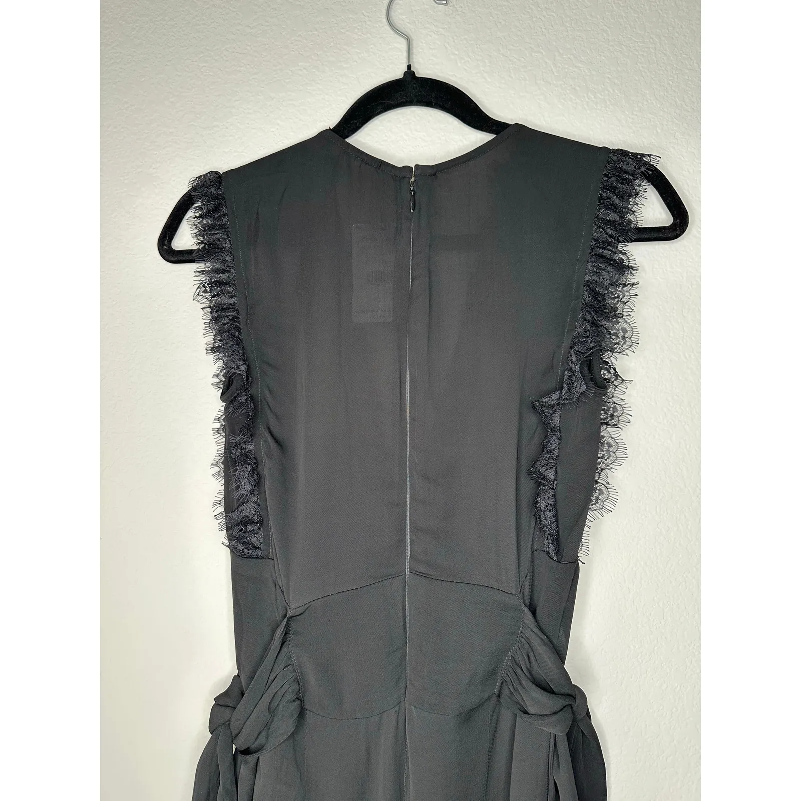 FREE PEOPLE CEM Black Sleeveless Lace Trim Deep V Cinch Waist Wide Leg Jumpsuit - Image 11