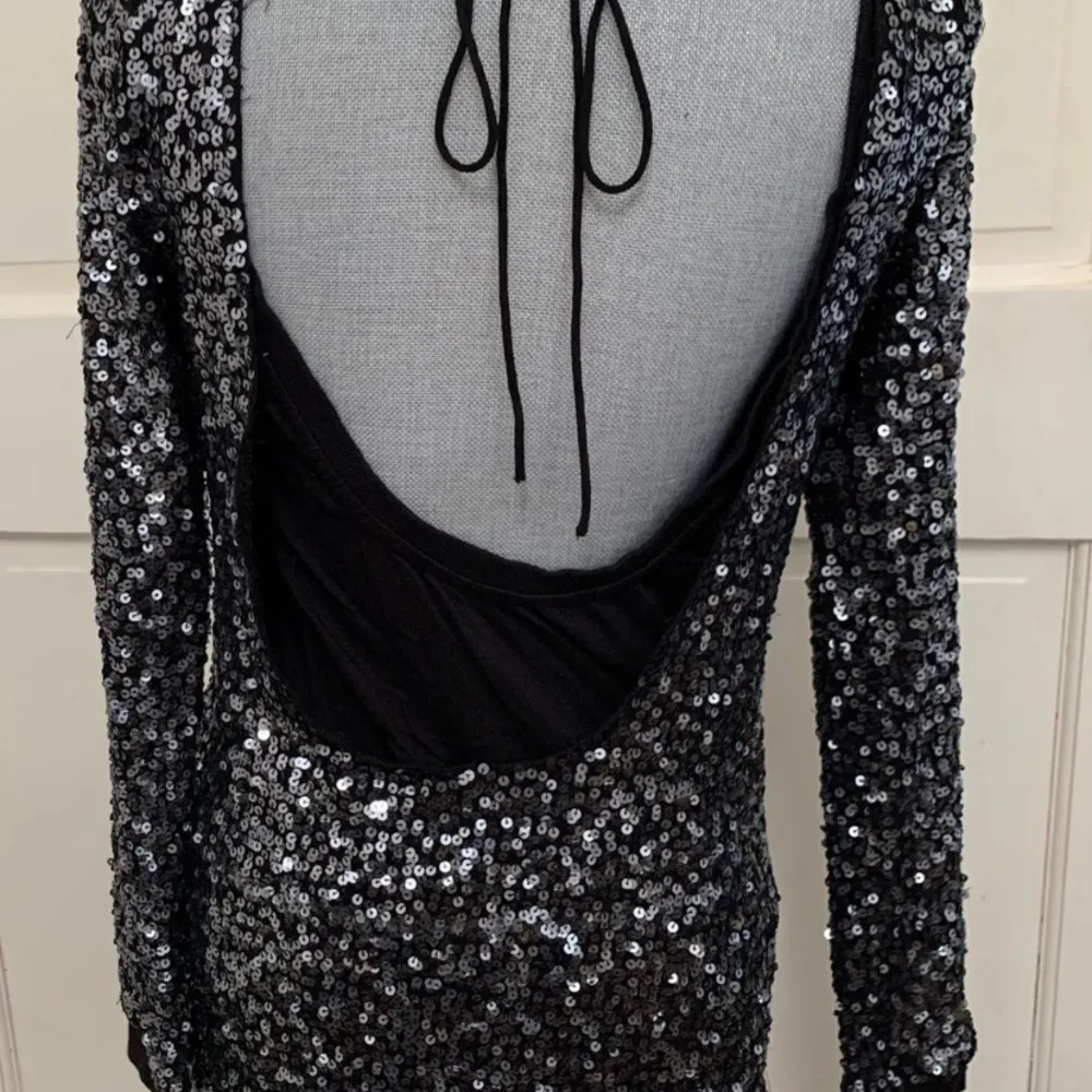 Free People Black Silver Sequin Dress Medium M New No Tag RARE HTF GORGEOUS - Image 5
