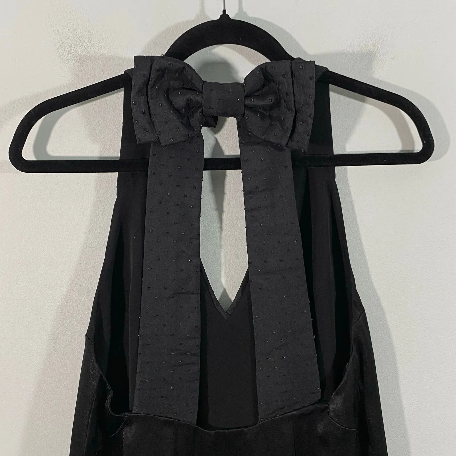 Free People Women Black Satin Deep V Big Bow Back Mini Dress Size XS - Image 10