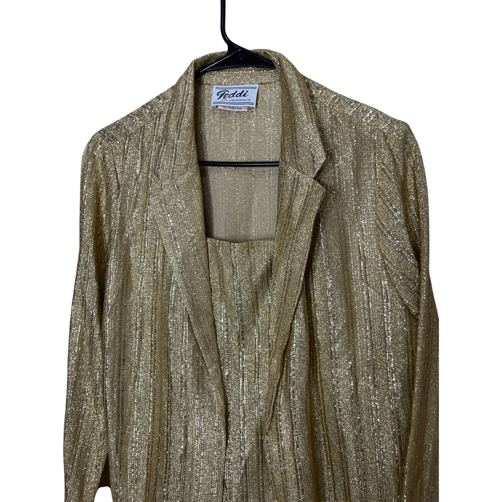 Teddi of California‎ Gold Metallic Blazer Dressy Blouse Vintage Size 14 - Image 2