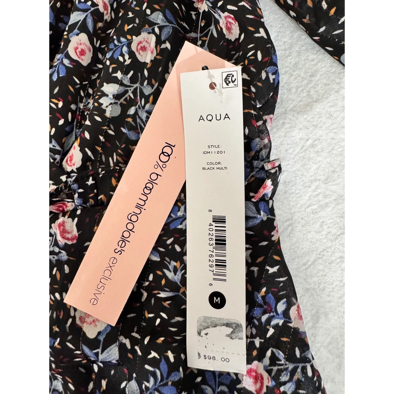 Aqua Floral‎ Print Mini Dress Long Sleeve Ruffle Hem  M - Image 11