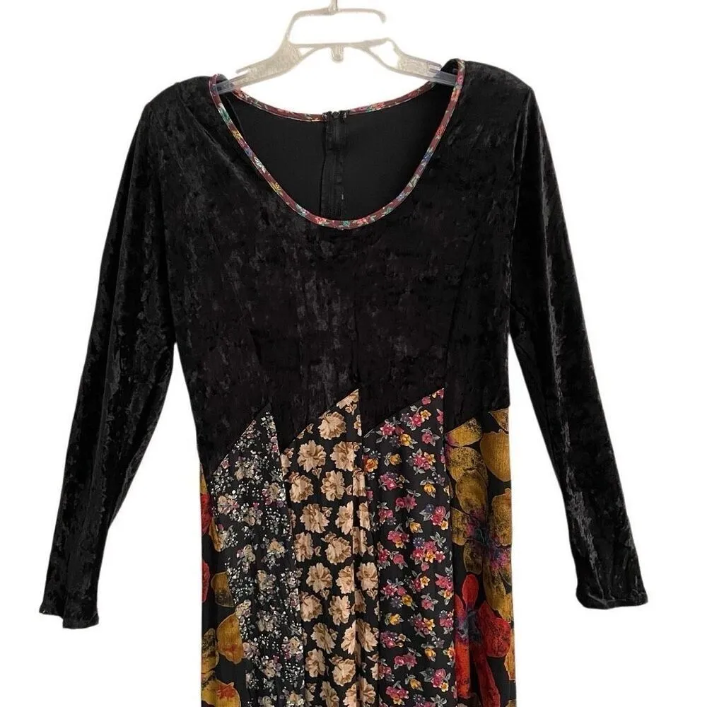 Vintage Handmade Patchwork Whimsygoth Hippie Maxi Dress Long Sleeve Velvet - Image 8
