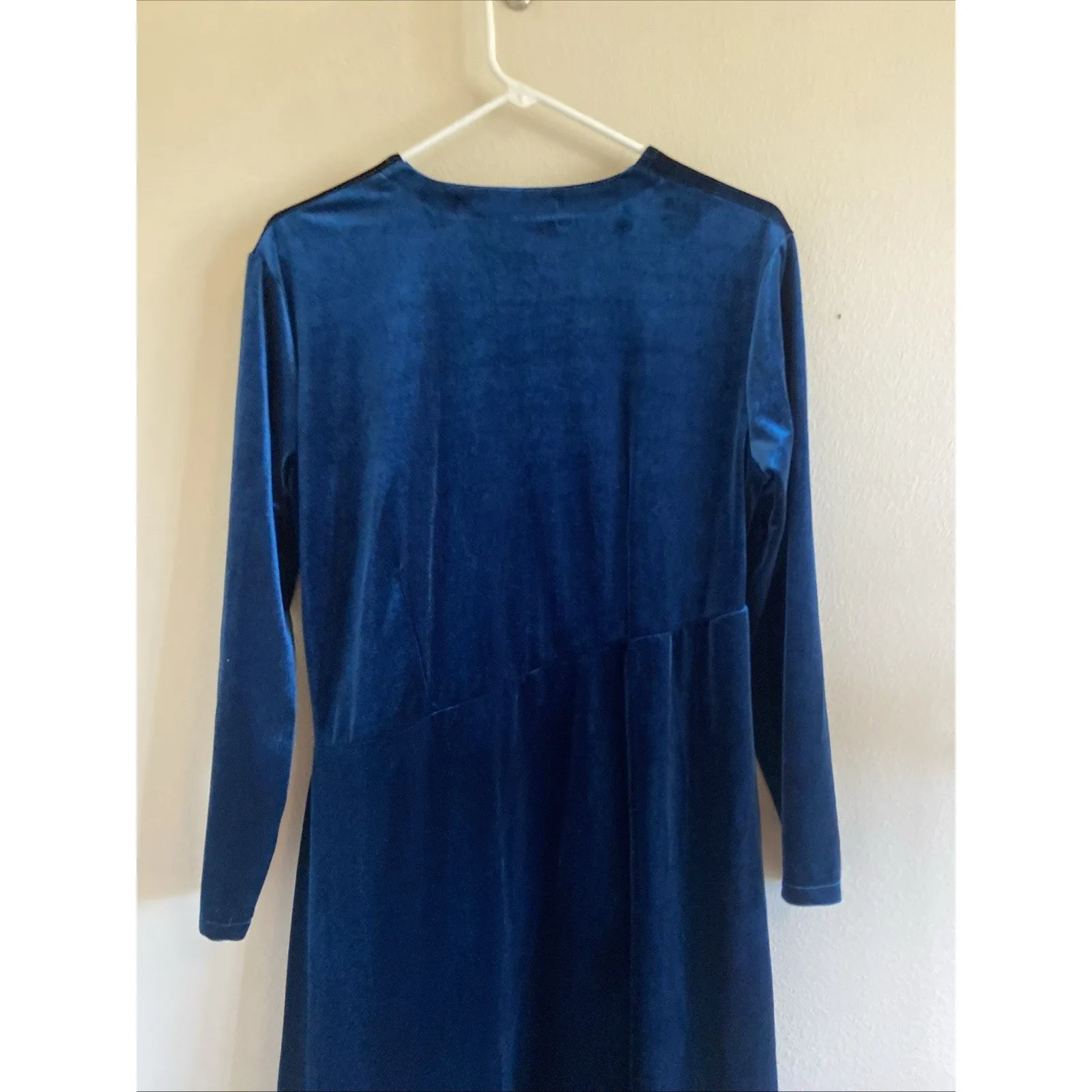 YOUGA Blue Velvet Velour Vneck Faux Wrap Top Handmade Custom Dress *Measurements Size undefined - Image 6