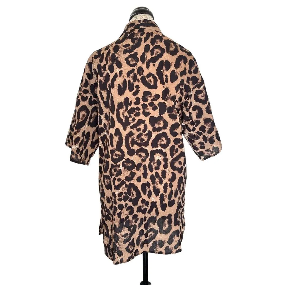Womens Size XS Open Front Leopard Chiffon Kimono Animal Print 3/4 Sleeve - Image 4