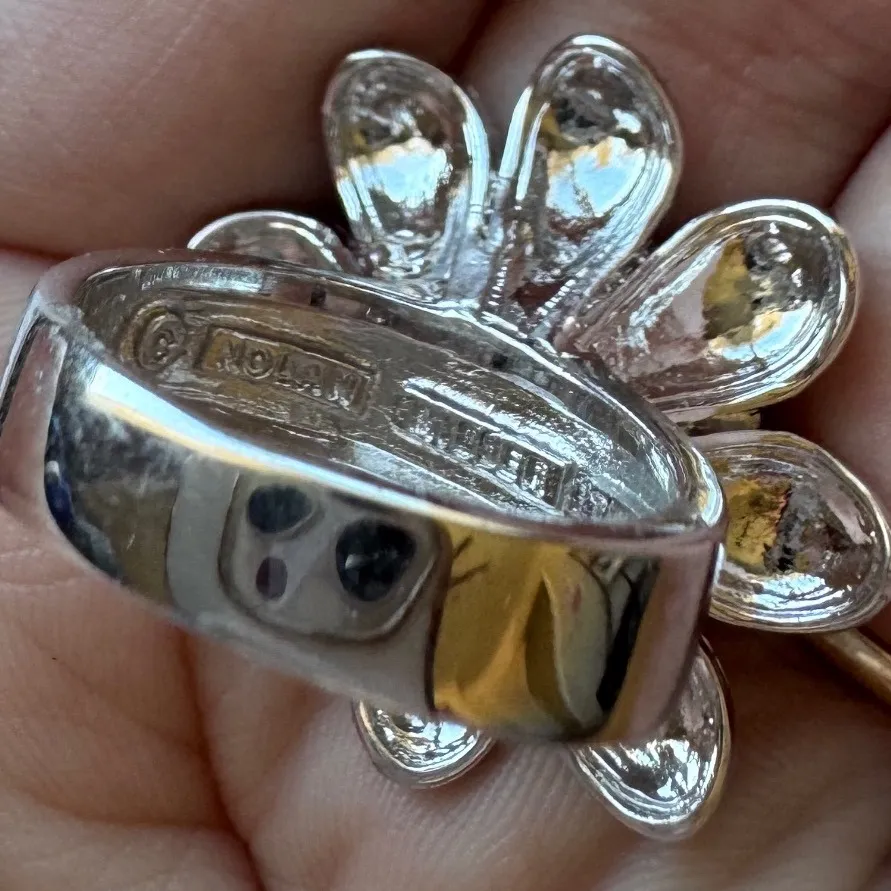 Vintage Nolan Miller Blue Stone Silver Tone Flower Petal Statement Ring Signed - Image 7