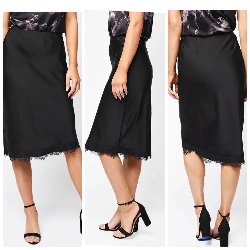 Cupcakes And Cashmere Black Indio Lace Hem Knee Length Slip Skirt NEW L Size L - Image 2