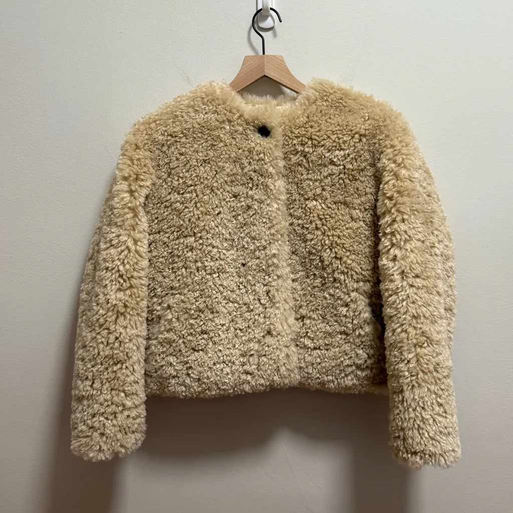 Rag & Bone Sabrina faux fur coat cropped shearling jacket beige glam winter cute - Image 3