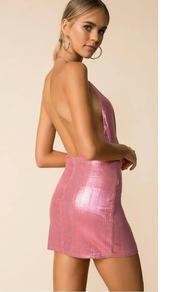 superdown Revolve  Missie Wrap Front Dress in Pink Metallic Size Small Micro Mini - Image 5