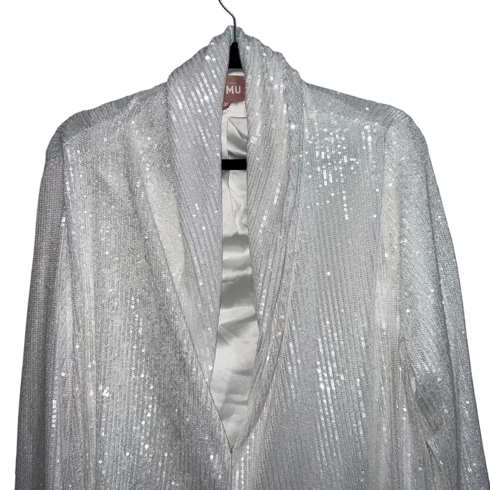 Show Me Your Mumu Oversized Longline Sequin Dance Blazer Jacket White - Image 5