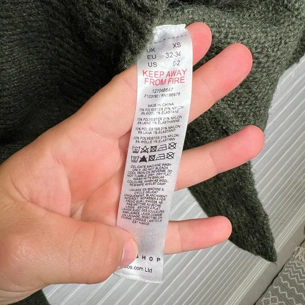 Topshop Women's Green Chunky Knit Mock Neck Oversized Sweater XS US 0-2 - Image 12