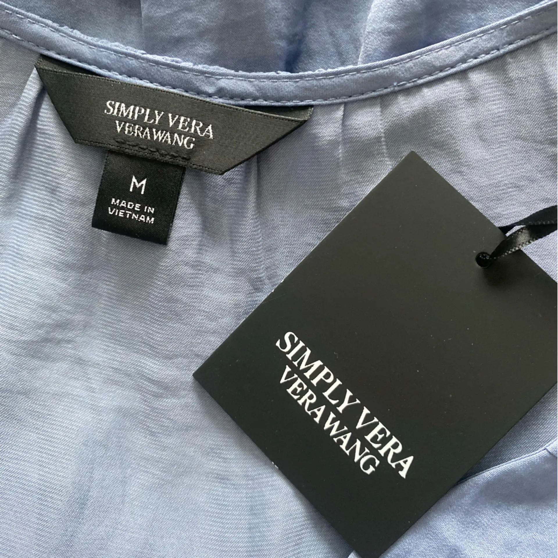 NWT Simply Vera Wang Blue Flowy Boho Ruffle Tier Wedding Guest Midi Dress size M - Image 7