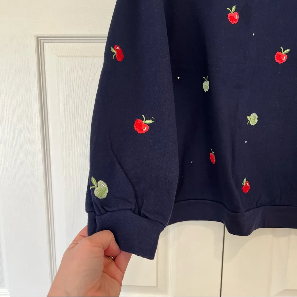 The Quacker Factory Apple Rhinestone Sweatshirt Womens Large Teacher School Fall Blue - Image 4
