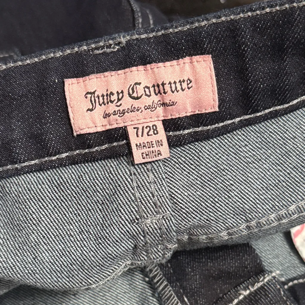 💖 Juicy Couture Abbot Rhinestone Dark Wash Y2K Carpenter Jeans Size 7/28 - Image 5