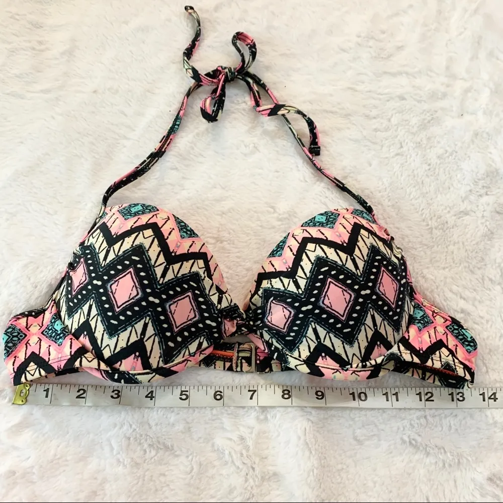 Multicolor Boho Tribal Halter Bikini Top Size Small Black - Image 3