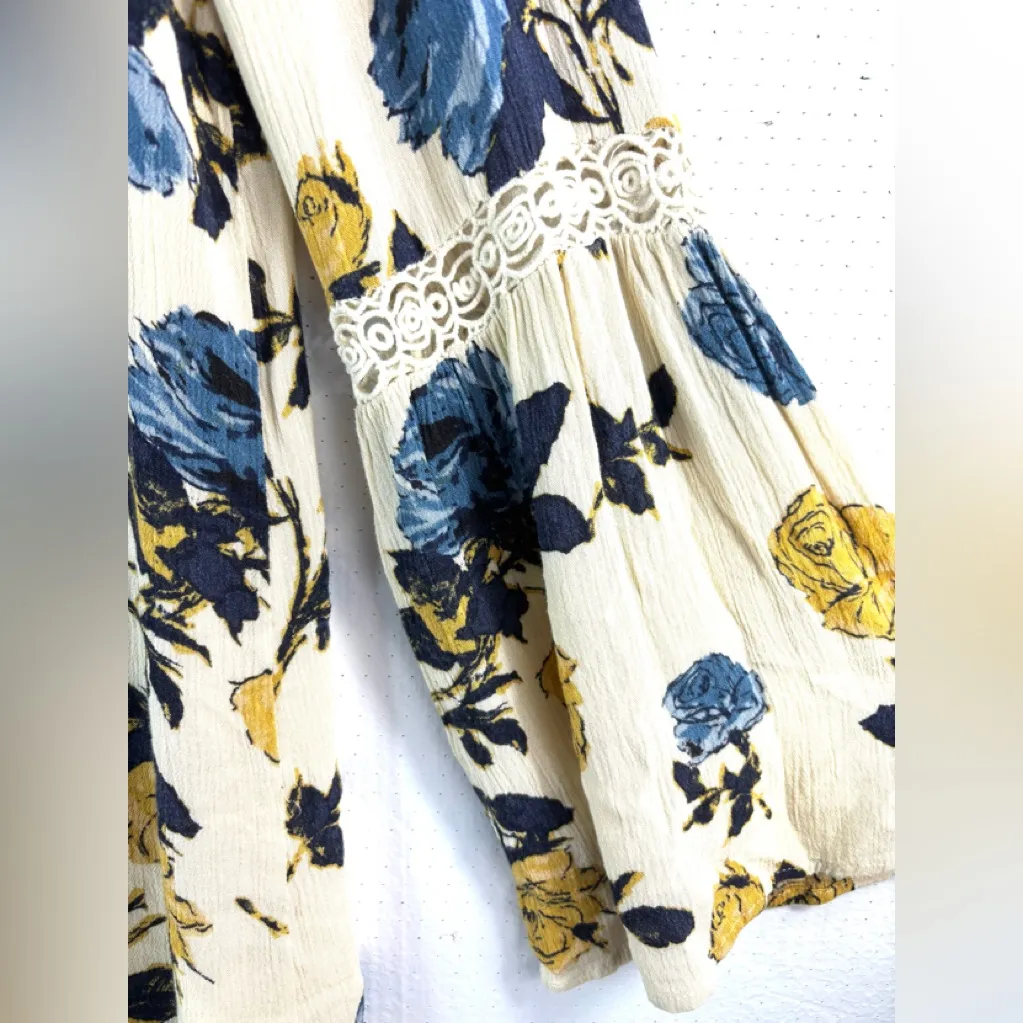 Altar'd State L Boho Trumpet Sleeve Floral Mini Dress - Blue and Yellow - Image 6