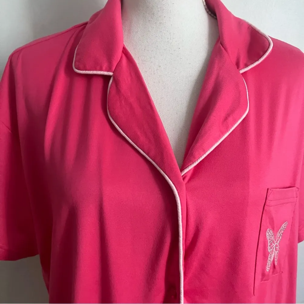 MUK LUKS • Cloud Knit "Just Cruisin" Notch Collar Pajama Top Pink Butterfly Size XL - Image 4