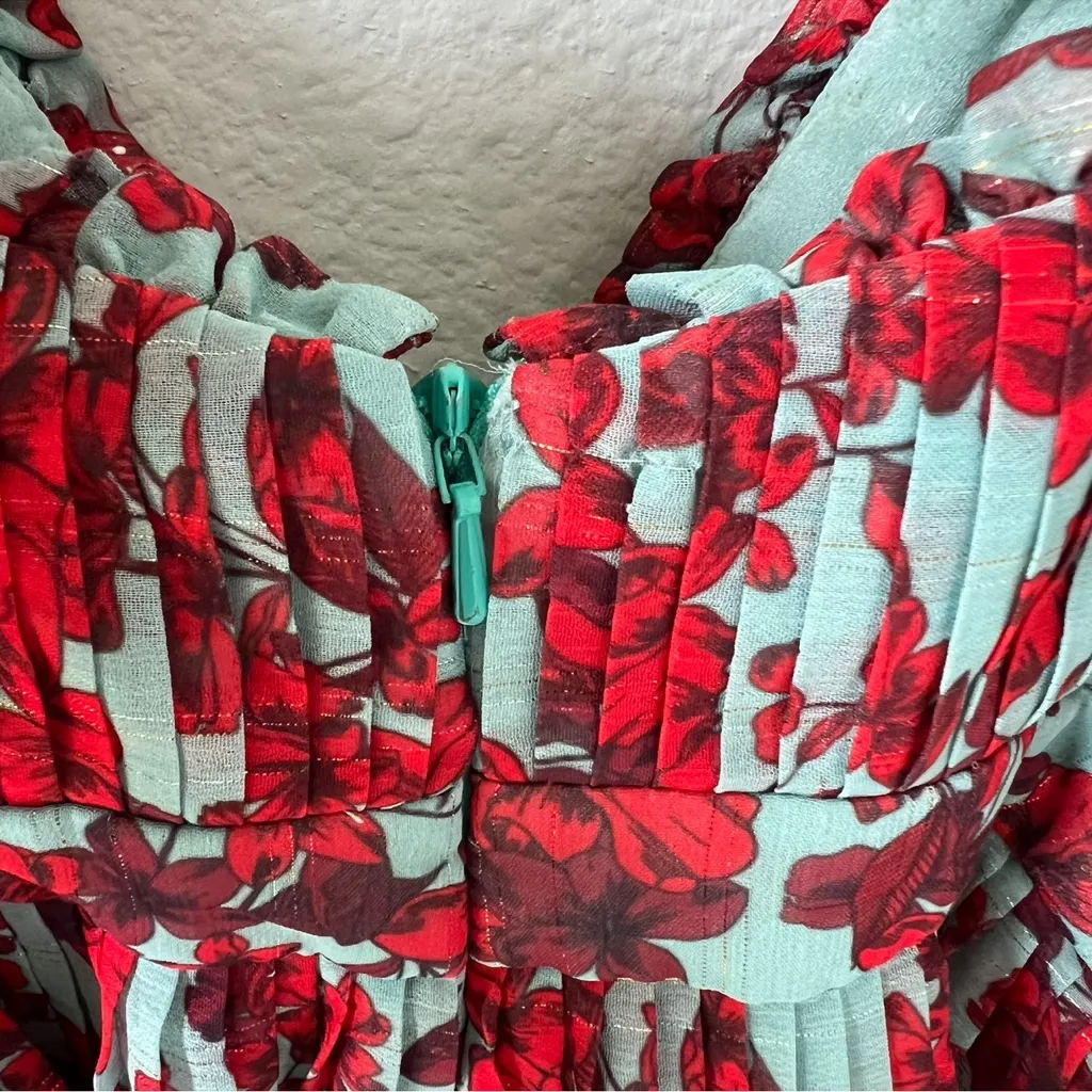 La Maison Talulah Superbloom Mini Dress in Blue and Red Floral Print - Image 7