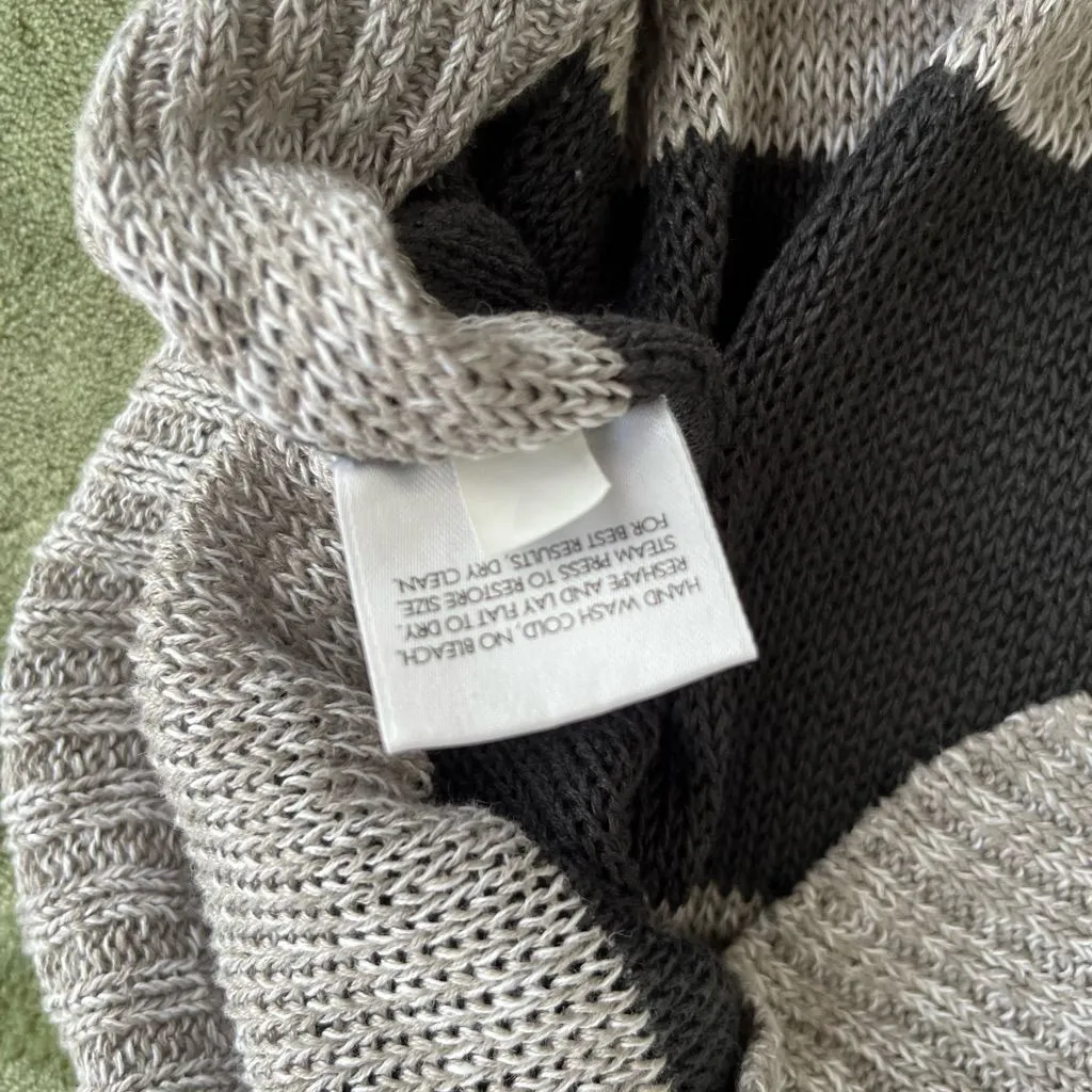 EILEEN FISHER Grey Black Linen Striped Lightweight Pullover Sweater Women Medium - Image 5