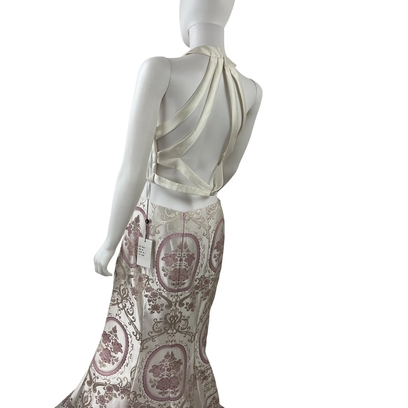 Alyce Paris White Pink Brocade Mermaid Trumpet Gown Formal Evening Dress Size 8 - Image 6