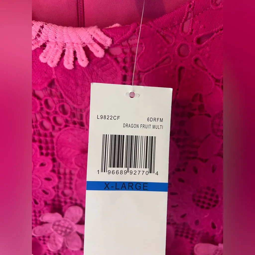 NWT Nina Leonard Sleeveless 3D Floral Lace Midi Dress Dragon Fruit Multi Size XL - Image 5