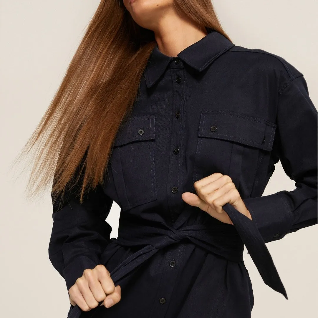 Marissa Webb Womens Dress Size 12 Navy Shirt Dress Quiet Luxury Coastal Cowgirl Blue - Image 10