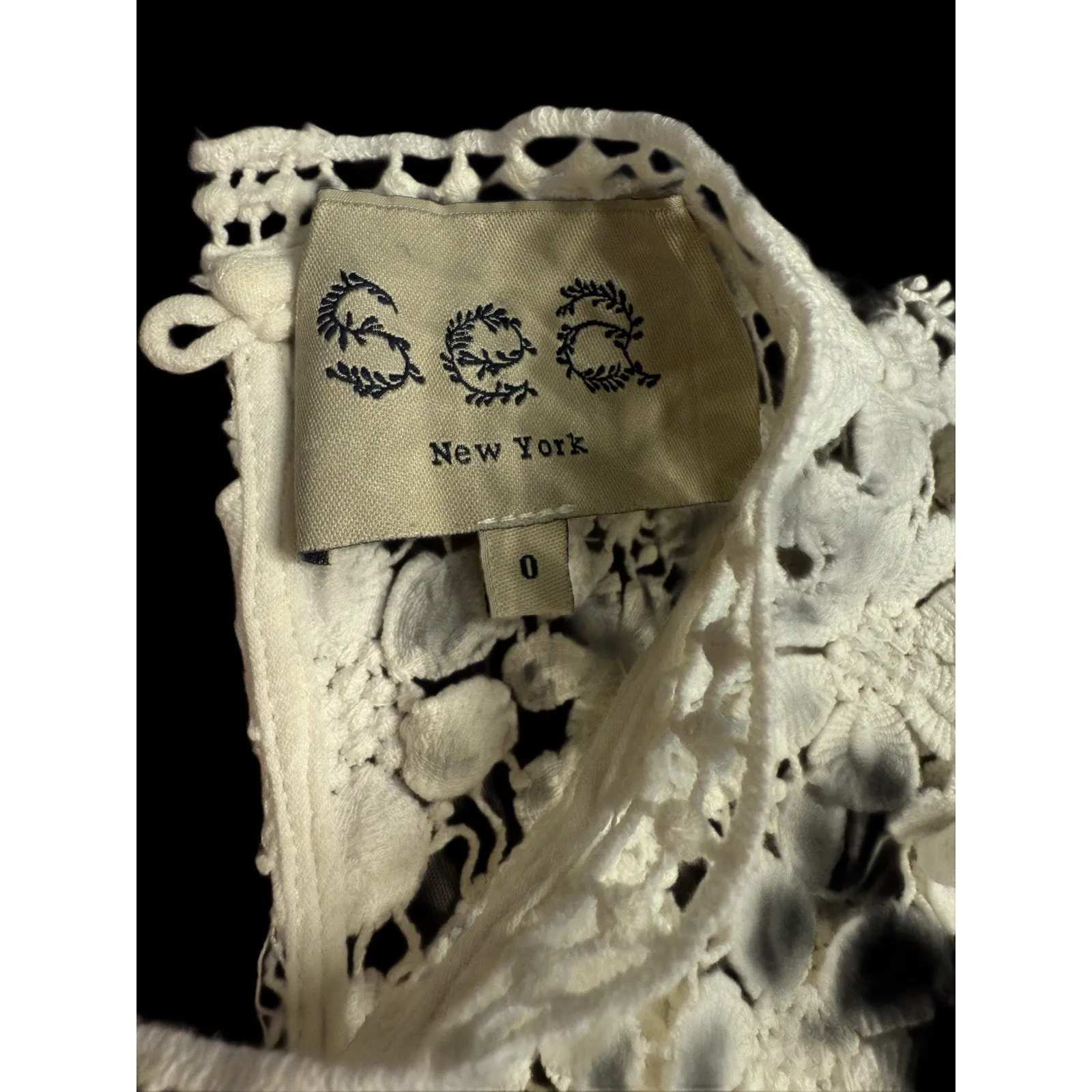 SEA NEW YORK White Cotton Midi Dress/Crotchet Floral/ Petal‎ Sleeve Boho Sz 0 - Image 5