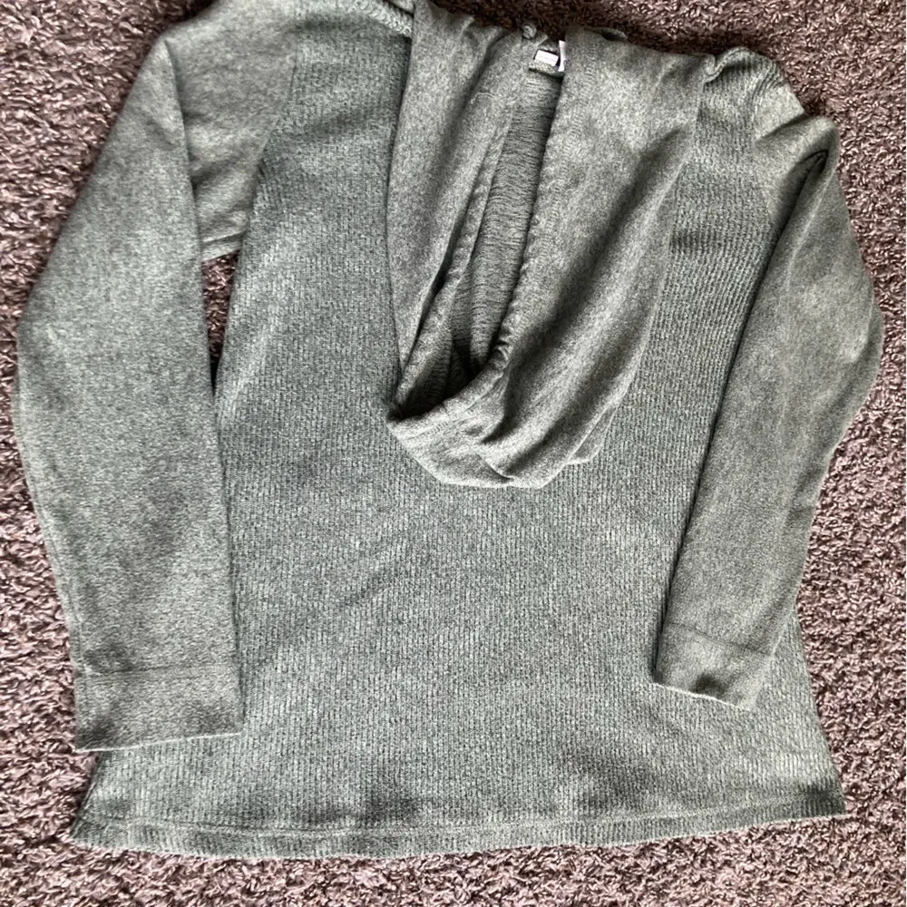 Green Polo Collar Ribbed Hoodie Size L - Image 5