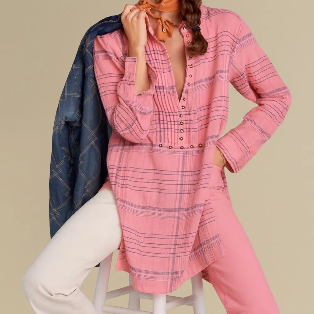 Pilcro Plaid Tunic Blouse size small in pink Anthropologie - Image 11