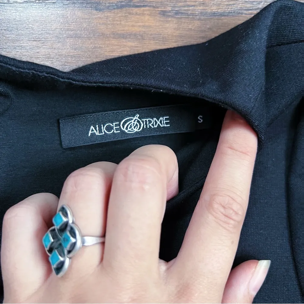 Alice & Trixie • silk tweed print mini dress black ponte pleated fit & flare - Image 4