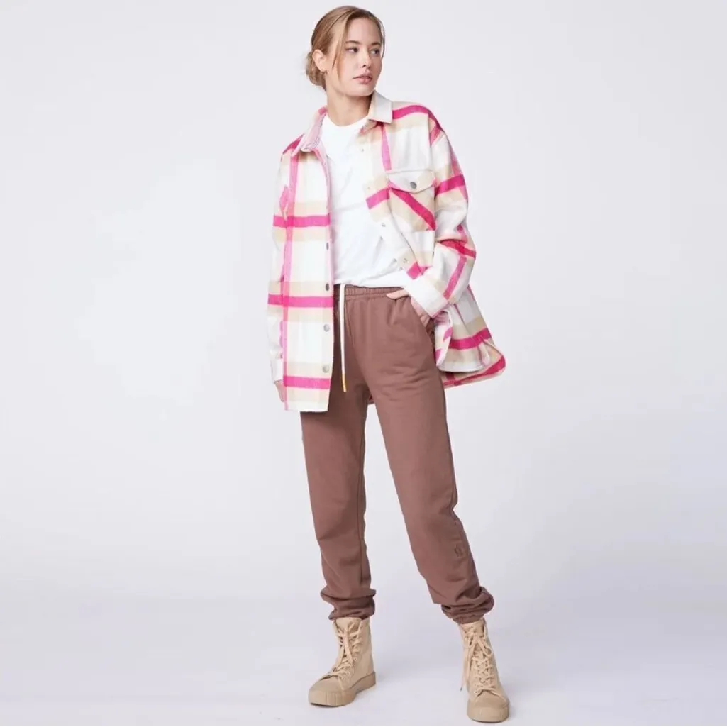 MONROW PLAID FLANNEL JACKET IN FUCHSIA/NATURAL not included in promotions Pink Size L - Image 3