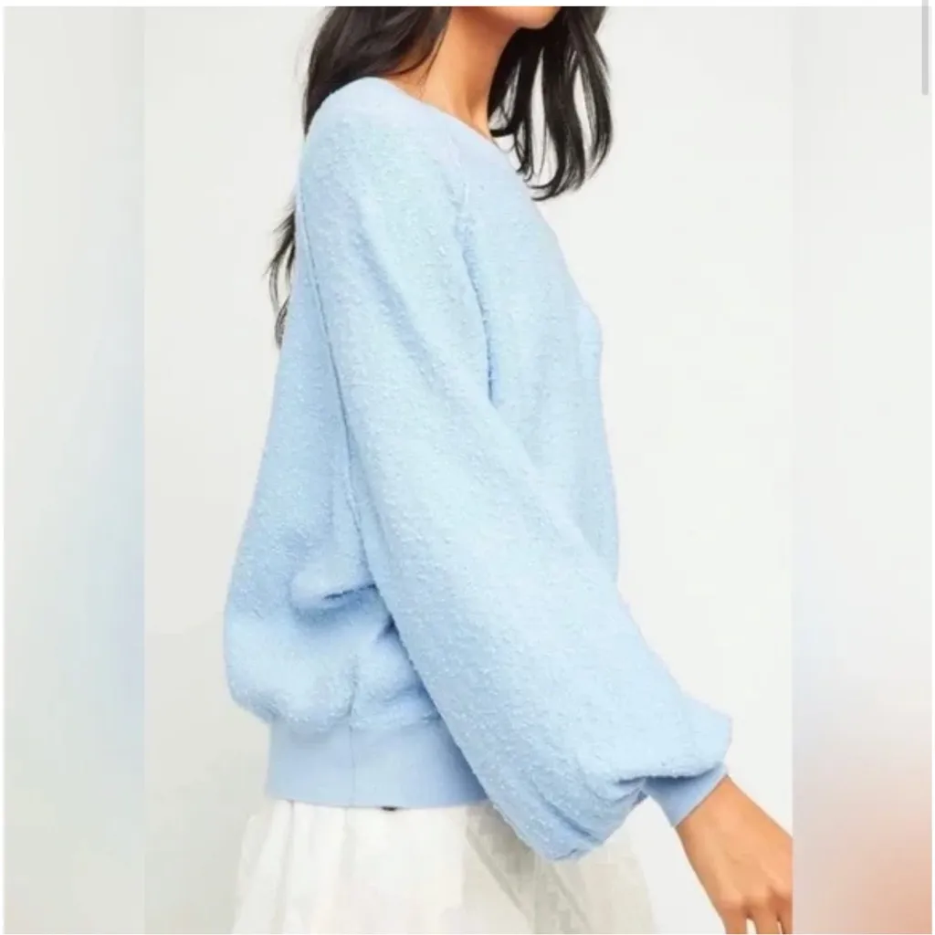 Free People Found My Friend Bouclé Pullover Crystal Sky Blue Size Large Oversize - Image 4