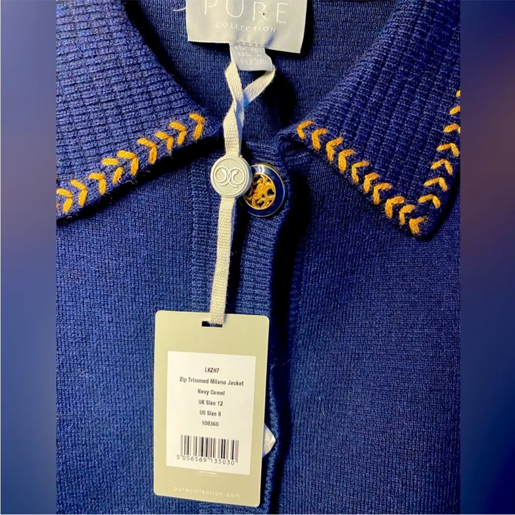 NWT Pure Collection Navy Lady Jacket Gold Metallic Chain Trim 8 Blue - Image 6
