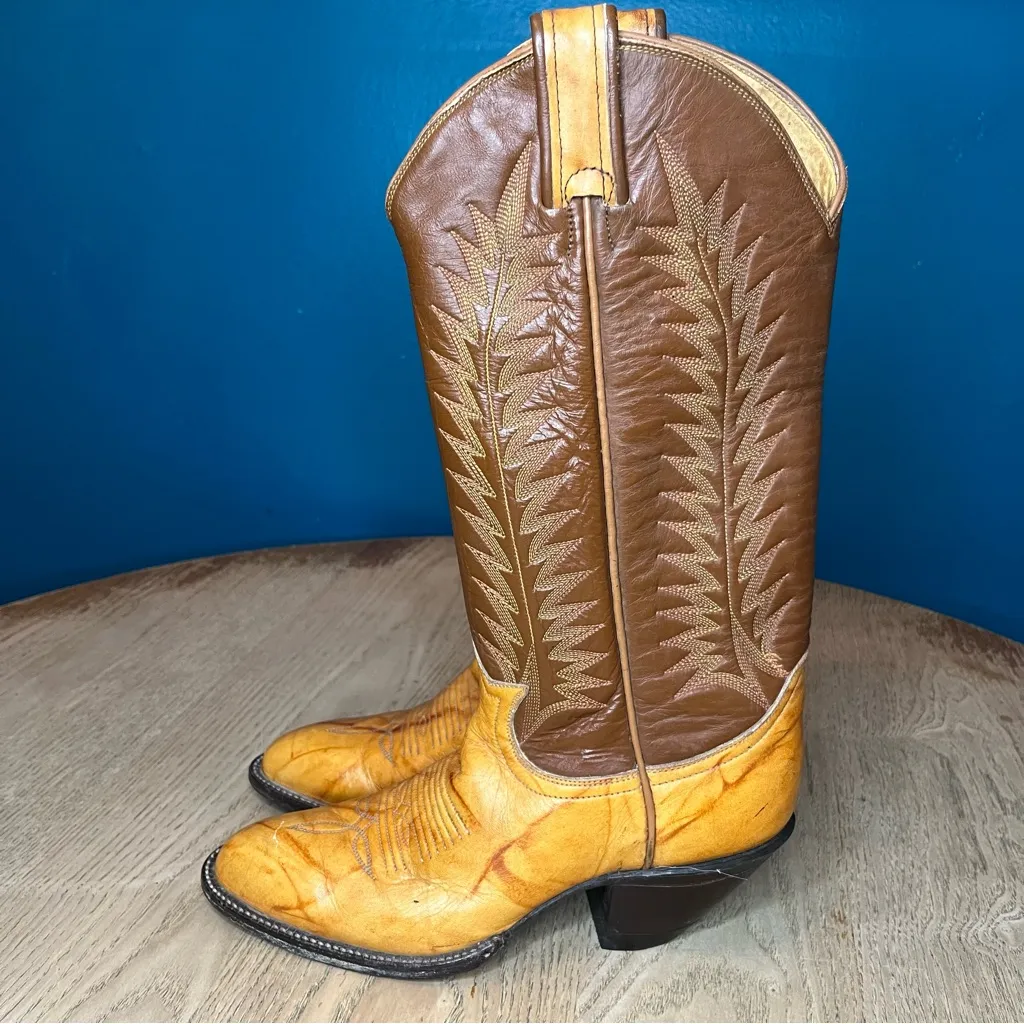 Vintage Tony Lama Black Label Marble Leather Tan Western Cowboy Boots Women’s 6 - Image 4