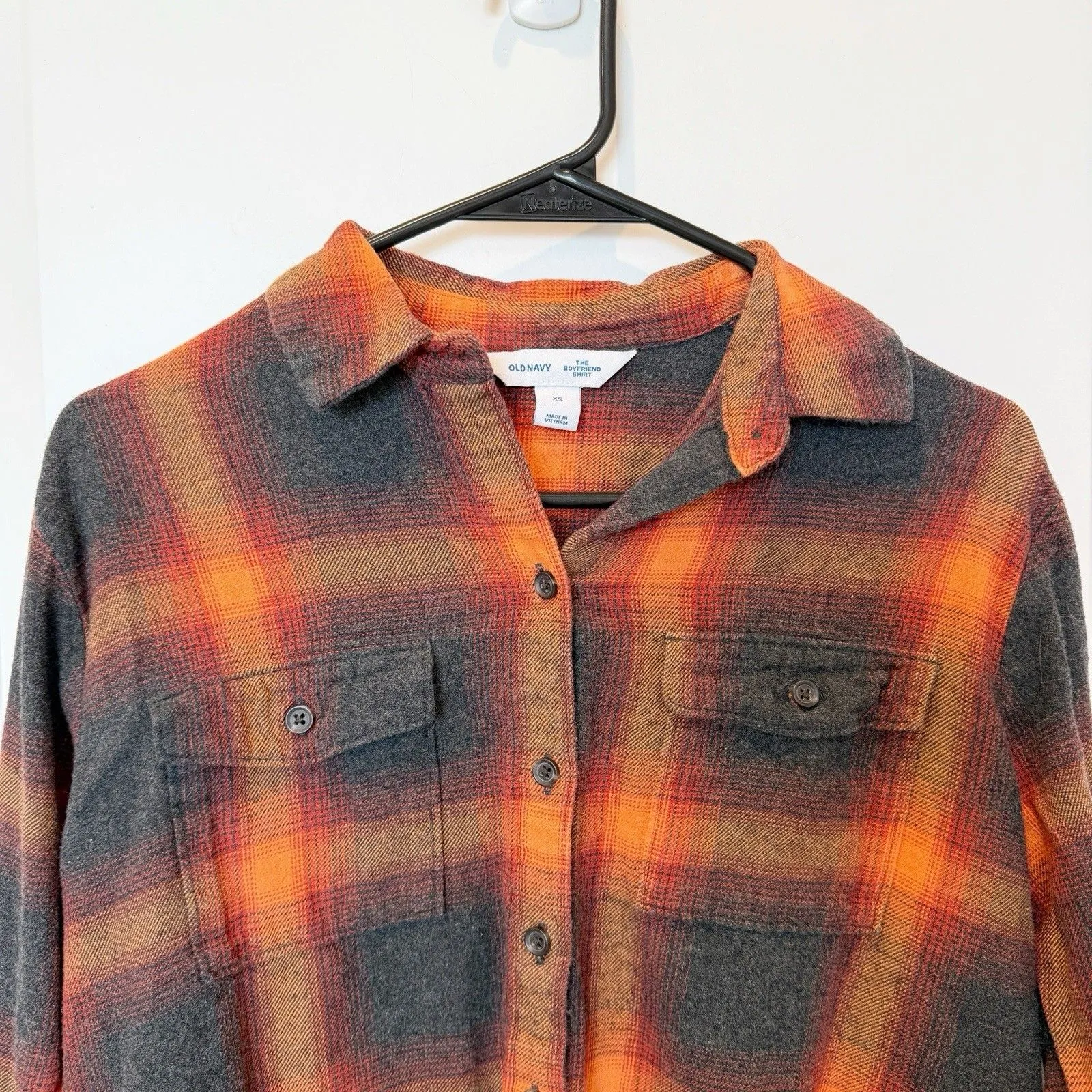 Old Navy The Boyfriend Womens Plaid Shirt Size X-Small Evermore Flannel Indie - Image 2