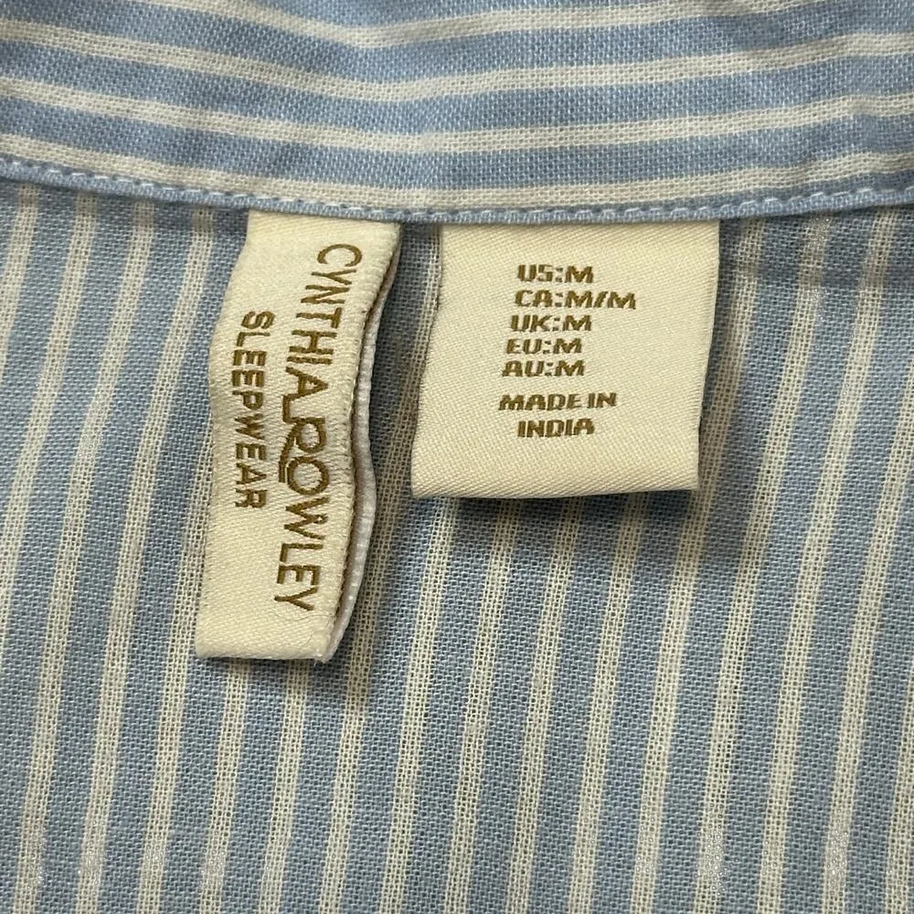 Cynthia Rowley Sleepwear Preppy Pastel Pink Blue Long Sleep Shirt Size Medium - Image 2