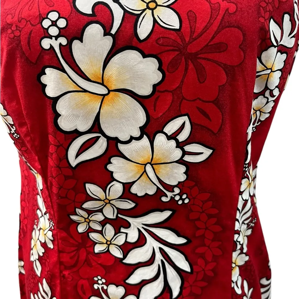 Vintage Jade Fashions Floral Hawaiian Print Sleeveless Dress Luau Made in Hawaii Red - Image 4