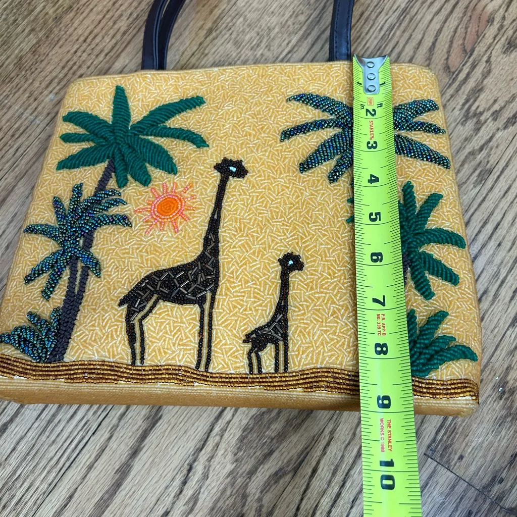 VTG 90’s CHICO’s Beaded Safari Giraffe Palm Tree Leather Shoulder Bag Tote - Image 13