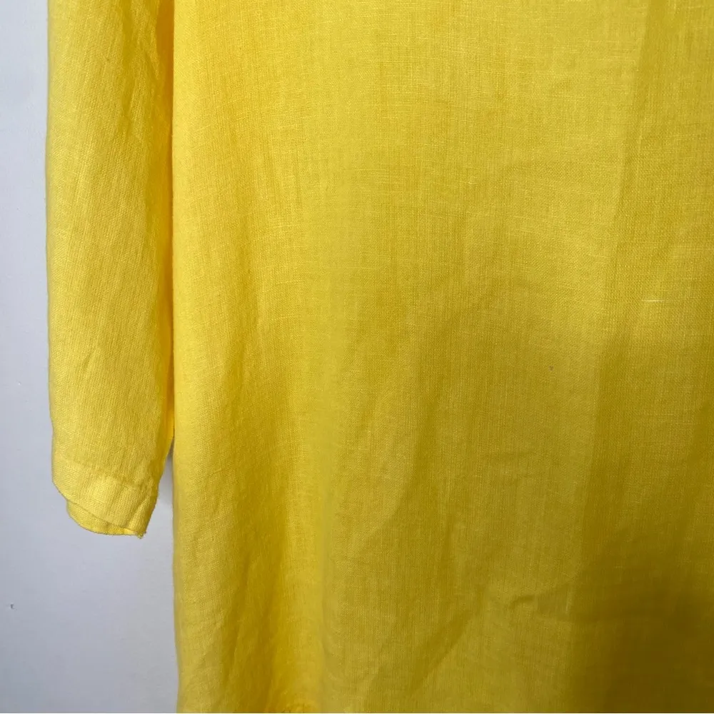 Bella Umbra 100% Linen Italian Made MIDI Shift Dress Lagenlook Sz L Yellow Size L - Image 9
