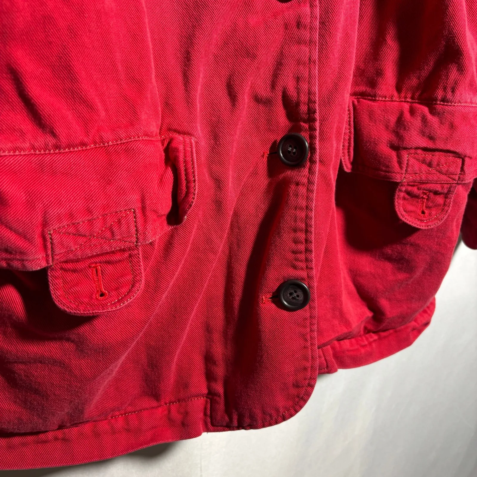Womens Red Utility Jacket Button Up Workwear Pockets Canvas Collared XXL SEE Size 1X - Image 5