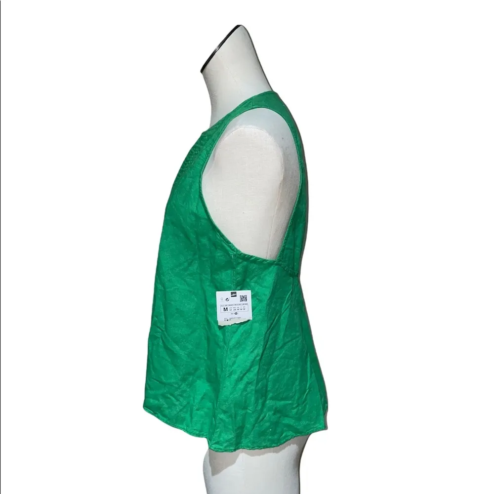 NWT ZARA BLOGGERS FAV OPEN BACK PLEATED COTTON BLOUSE Rich Green - Image 6