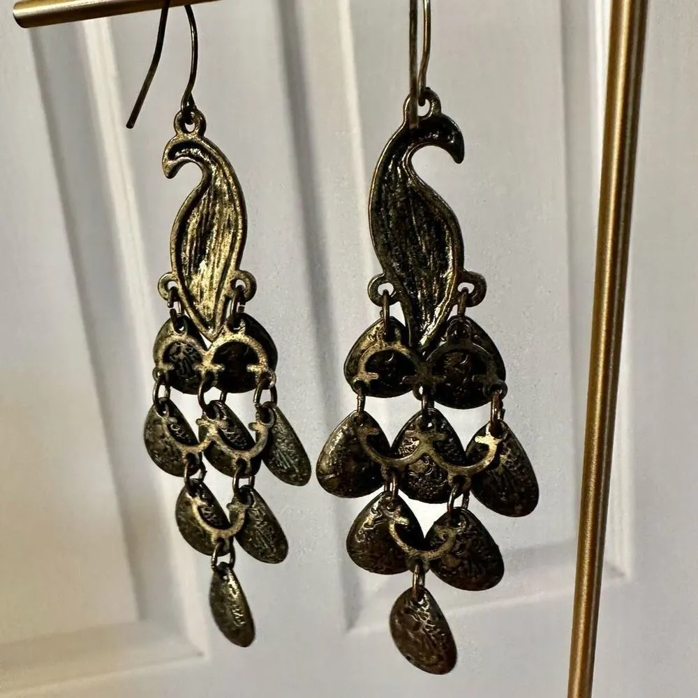 Peacock dangly drop earrings - Image 7
