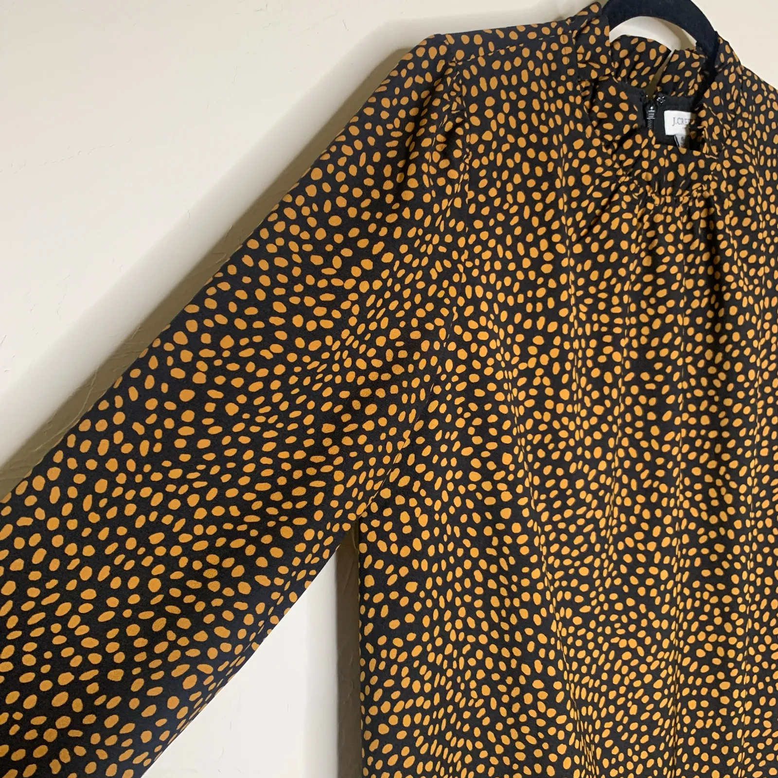 J. Crew Black Camel Dotted High Neck Dress Ruffle Sz 6 - Image 8