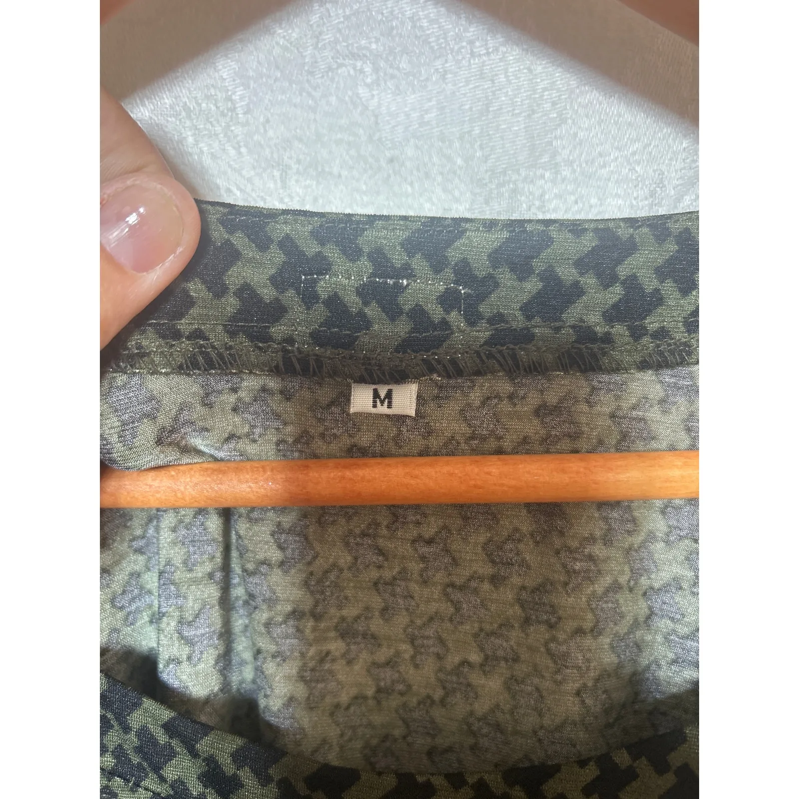 by Tavi Shift Dress Medium Green Black Houndstooth Belted Fair Trade Cap Sleeve - Image 5