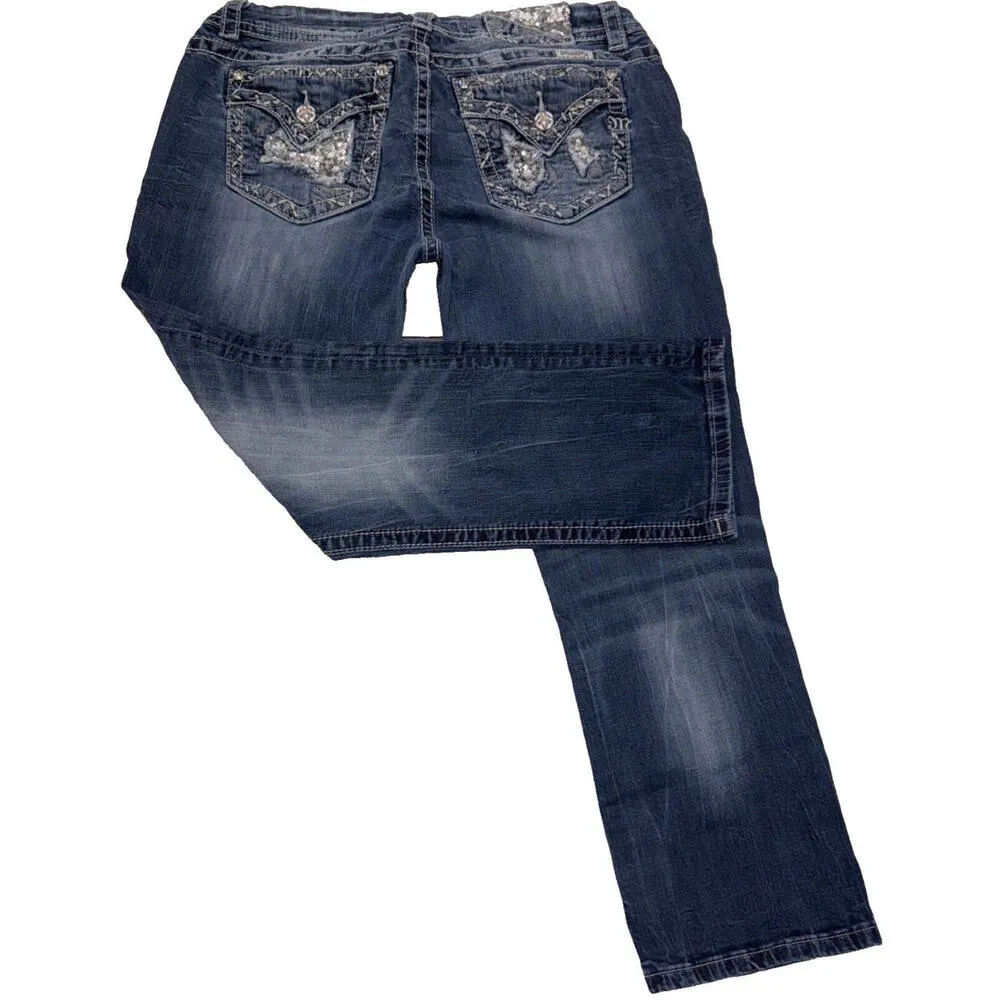 Miss Me Equestrian Western Designer Denim Distressed Easy Crop Jeans Womens 31 - Image 5