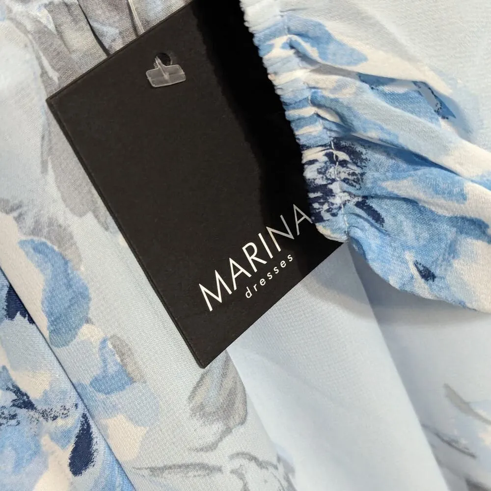 Marina Blue Floral Wrap Dress Chiffon Womens 22W Bridal Bridesmaid Elegant Prom - Image 5