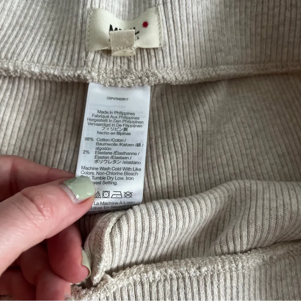 Madewell cotton cozy Ribbed Knit flare pants size xl Oatmeal color - Image 8