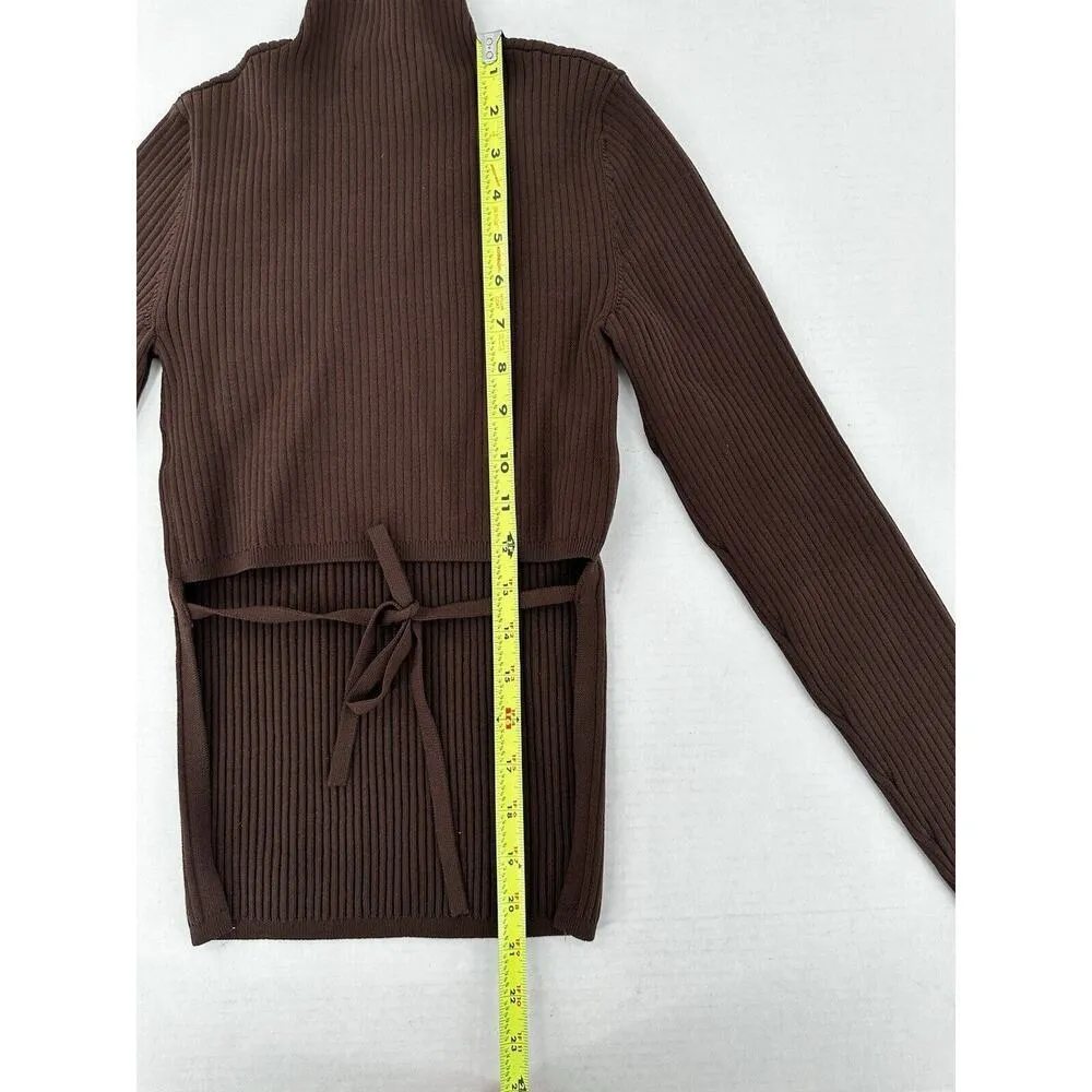 Babaton Aritzia Sweater Sz Xs Sculpt Knit Tie Open Back Ribbed Brown Mockneck​ - Image 11