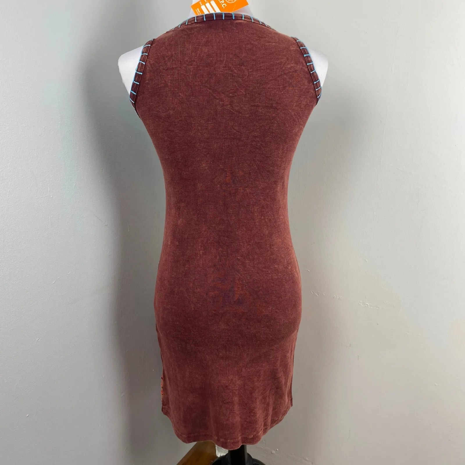 KPC Boho Multicolored Razor Cut Handcrafted Embroidered Bodycon Dress XL Brown - Image 5