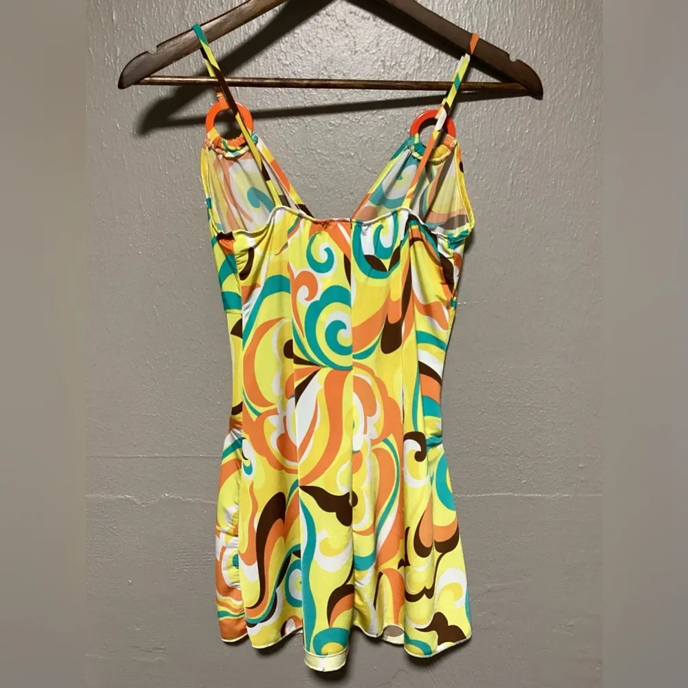 Y2K Retro Wet Seal Yellow Orange Ruched Spaghetti Strap Top - Image 2