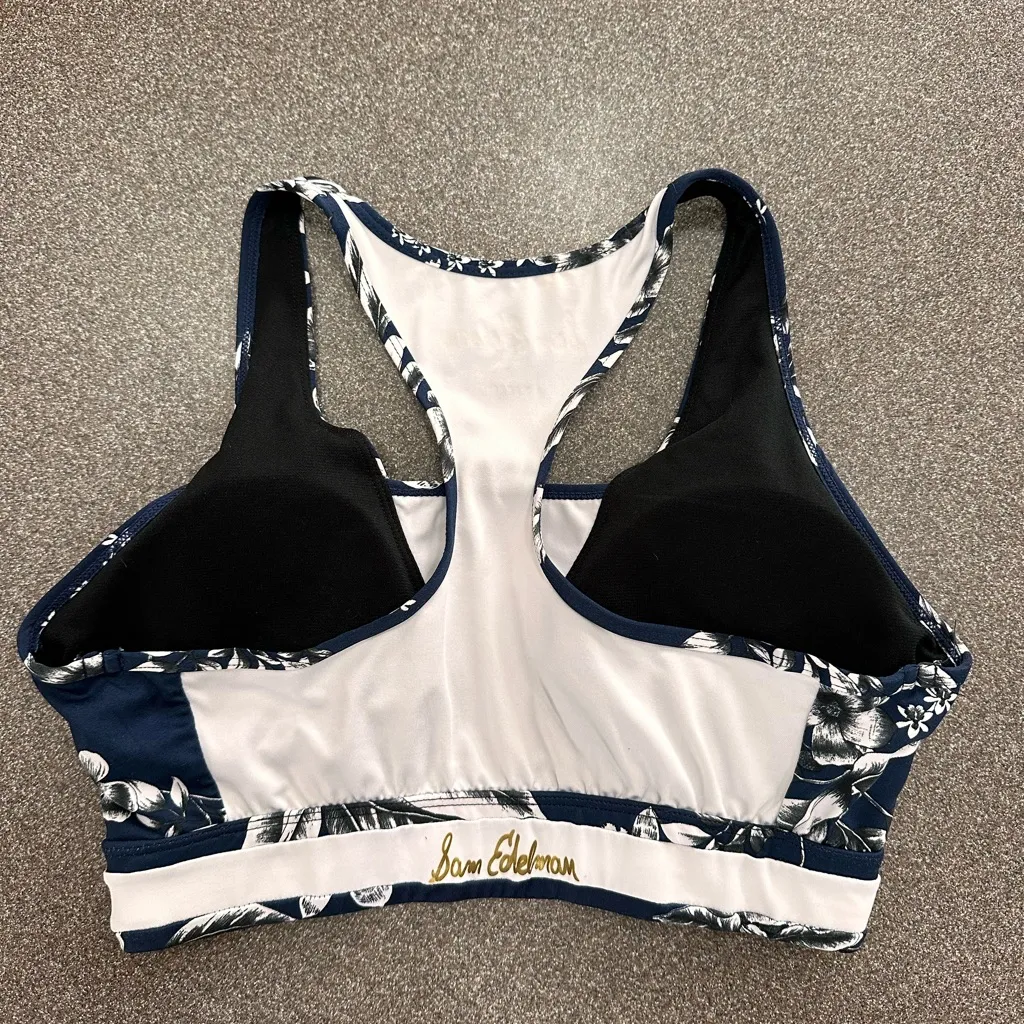 Sam Edelman Triangle Sports Bra Navy & White Floral Print - Image 3